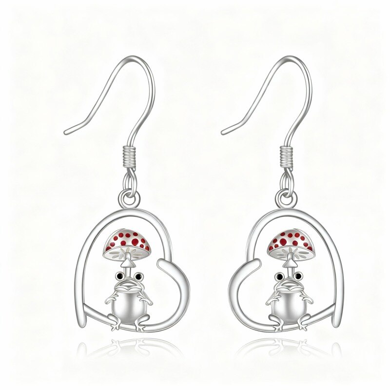 Pendientes colgantes de rana de oro blanco de 10 quilates-1