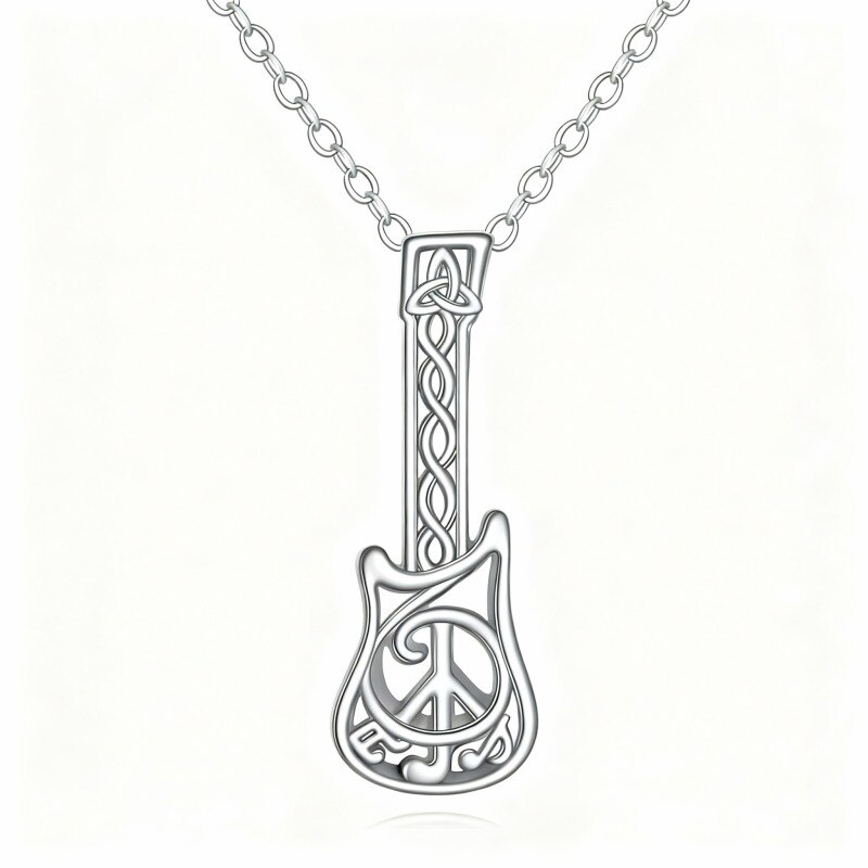 Collar con colgante de guitarra de oro blanco de 10 quilates-7
