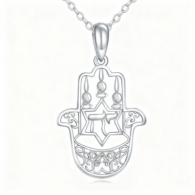 Collar con colgante de mano de Hamsa en oro blanco de 10 quilates-12