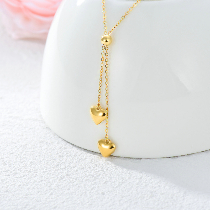 Colar em forma de coração com pendente em Y ajustável em ouro branco 18K-3