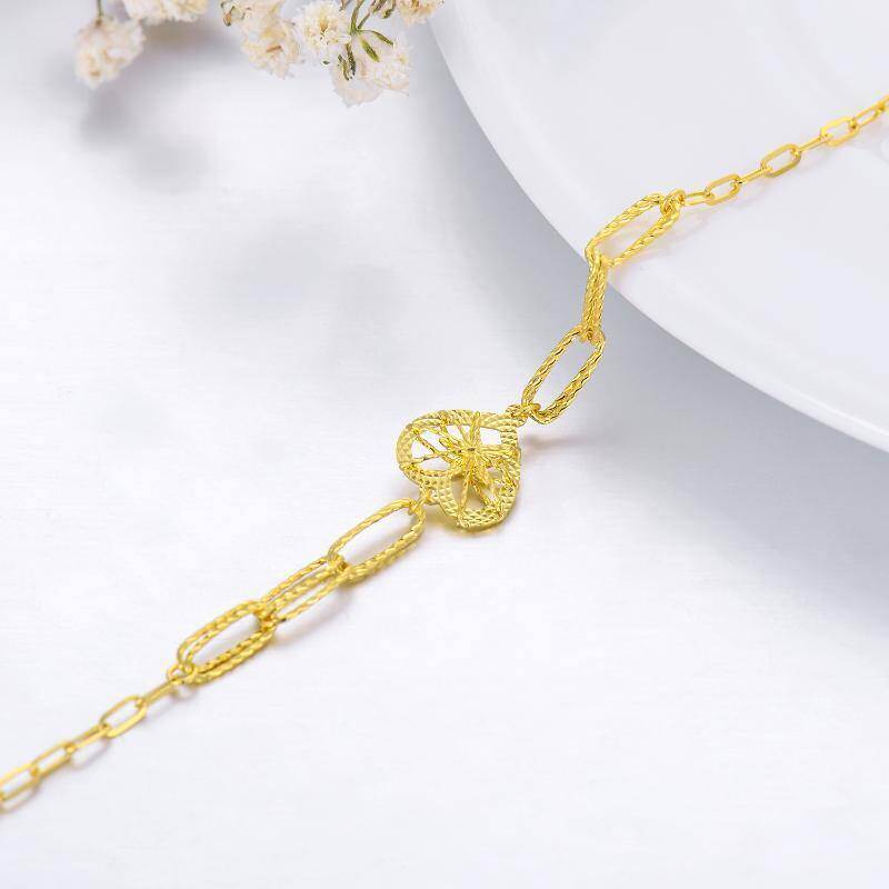 Pulsera con dije de corazón de oro blanco de 10 quilates-3