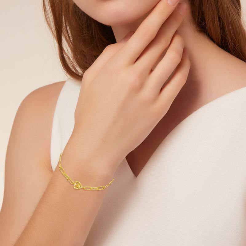 Pulsera con dije de corazón de oro blanco de 10 quilates-4