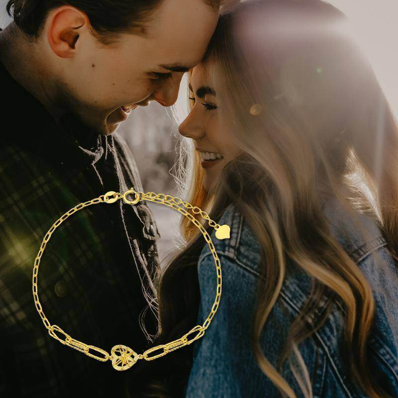 Pulsera con dije de corazón de oro blanco de 10 quilates-6