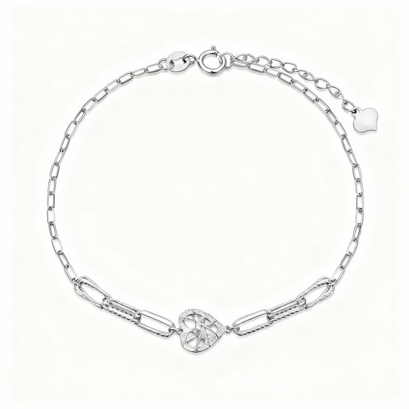 Pulsera con dije de corazón de oro blanco de 10 quilates-1