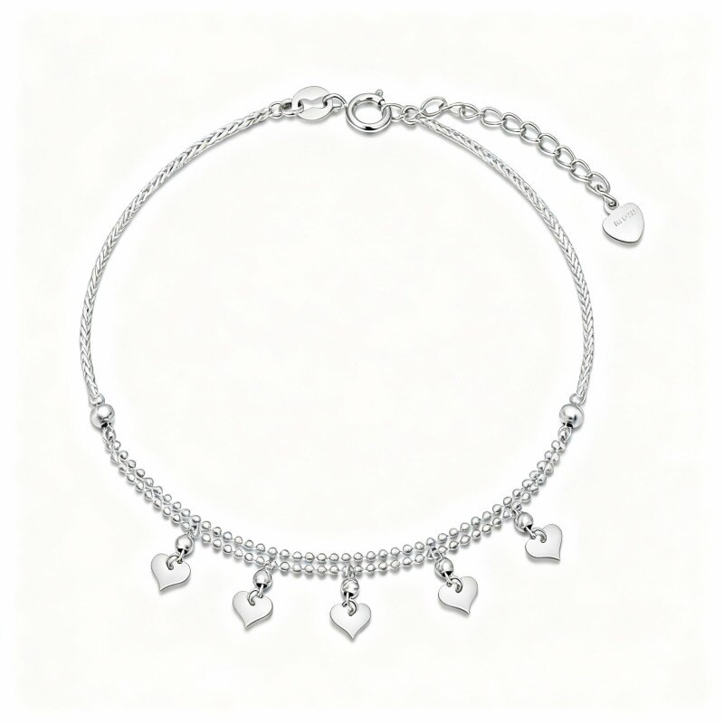 Pulsera con dije de corazón de oro blanco de 10 quilates-1