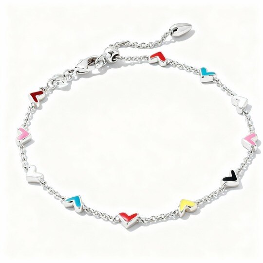 10K White Gold Heart Charm Bracelet