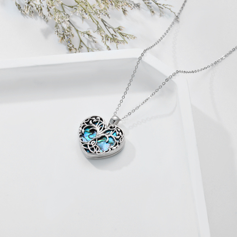 Collar con medallón fotográfico personalizado de plata esterlina con diseño de árbol de la vida, concha de abulón y corazón, para mujer.-4