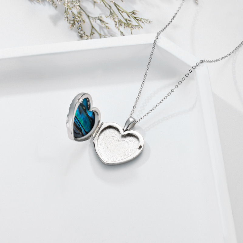 Collar con medallón fotográfico personalizado de plata esterlina con diseño de árbol de la vida, concha de abulón y corazón, para mujer.-5