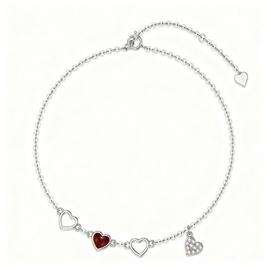 Armband aus 10-karätigem Weißgold mit herzförmigem Achat-Herzanhänger