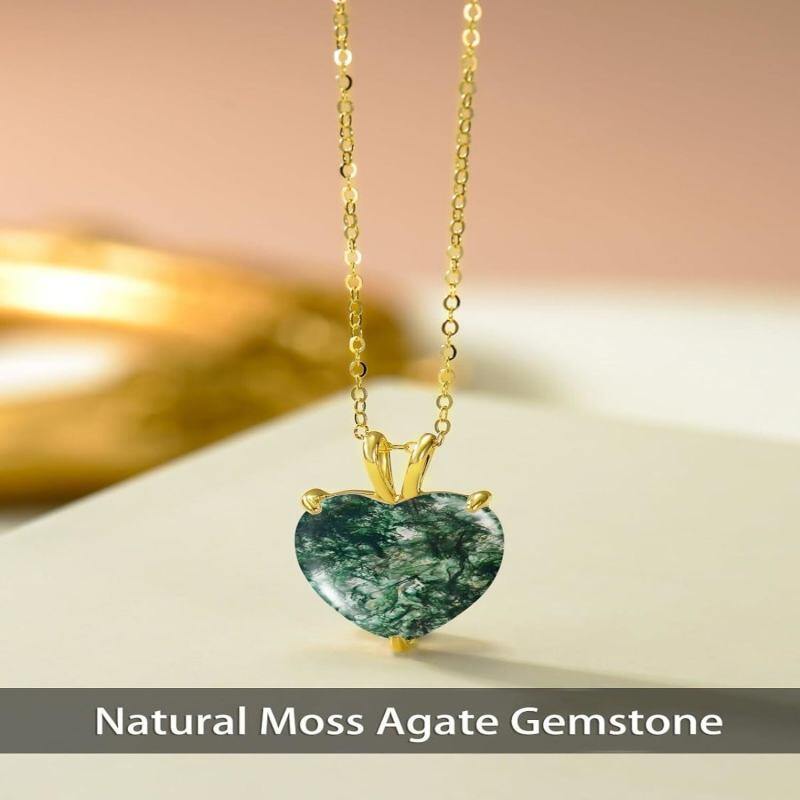 Collar con colgante de corazón de ágata y oro de 14 quilates para mujer-3