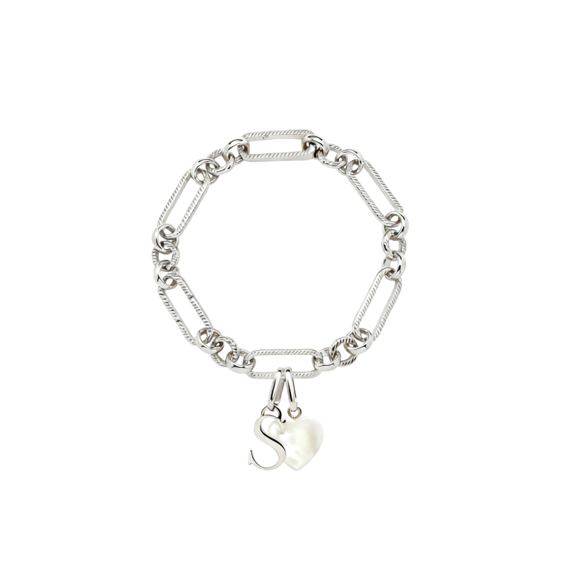 Armband aus 10-karätigem Weißgold mit herzförmigem Geburtsstein und personalisiertem Geburtsstein- und Anfangsbuchstaben-Anhänger-1