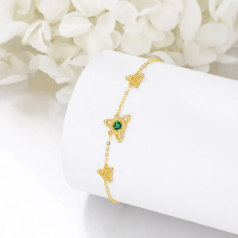 Bracelet à breloques en or rose 10 carats avec cristal en forme de cœur et nœud celtique-3