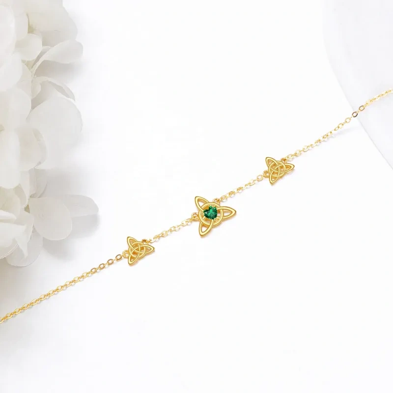 Bracelet à breloques en or rose 10 carats avec cristal en forme de cœur et nœud celtique-4