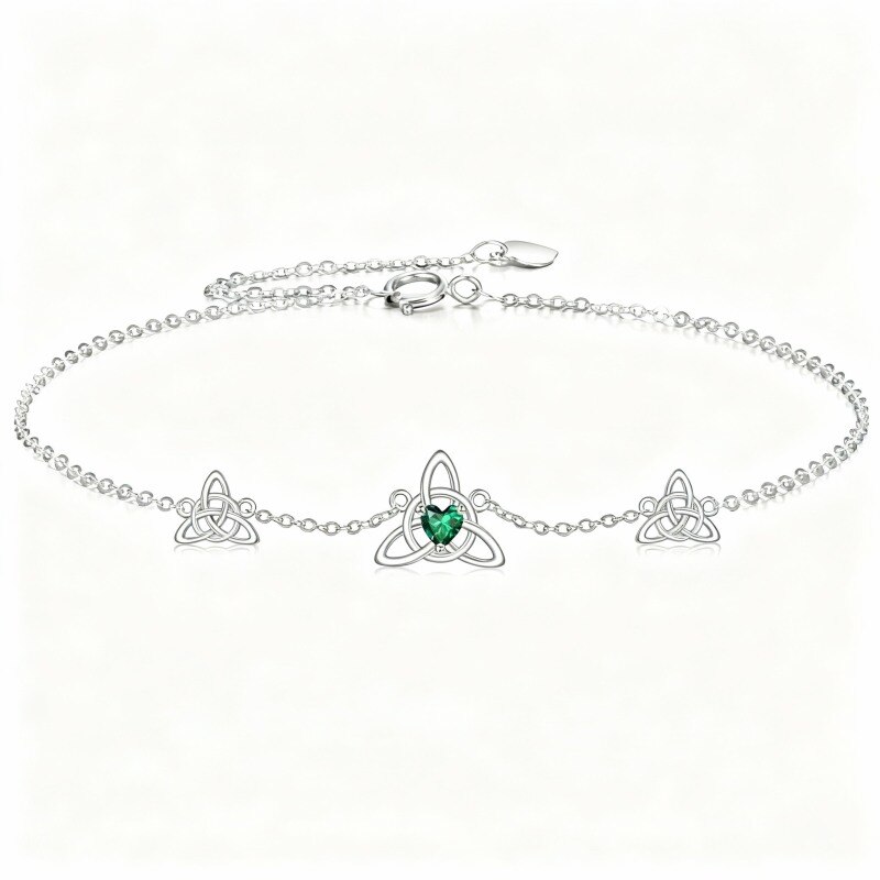Bracelet à breloques en or blanc 10 carats avec cristal en forme de cœur et nœud celtique-1