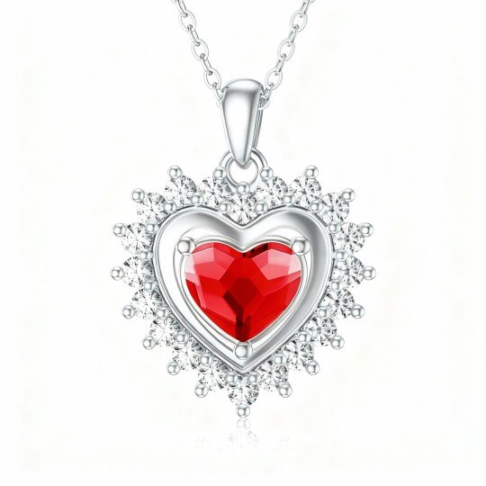 Collier pendentif cœur en or blanc 10 carats, cristal taillé et zircon cubique