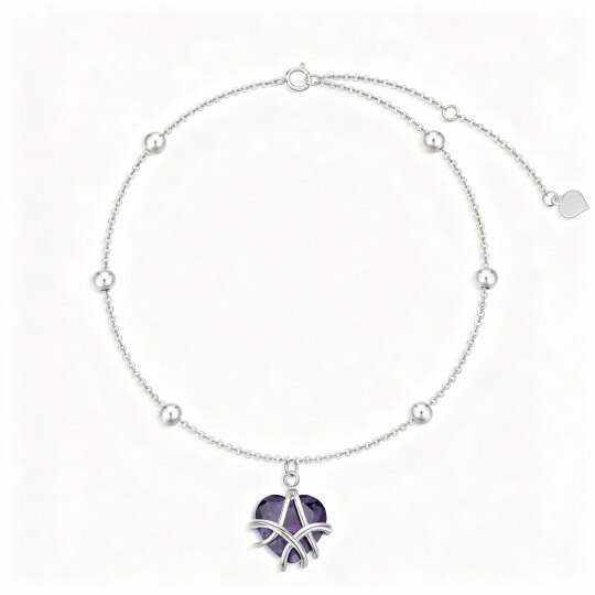 Bracelet en or blanc 10 carats avec pendentif cœur en cristal taillé