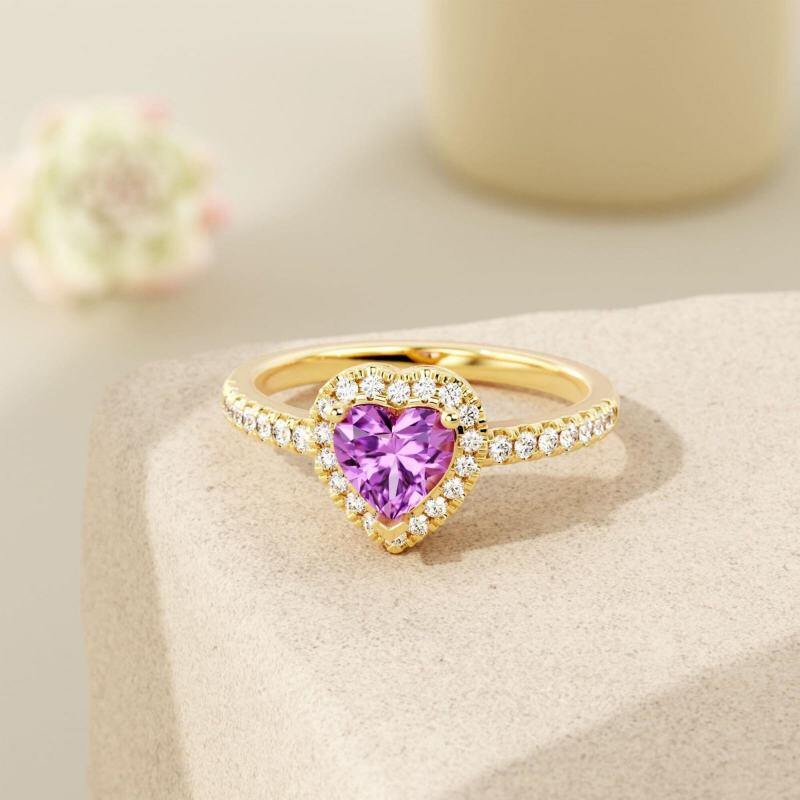 Anillo de corazón de cristal en oro de 18 quilates para mujer, ideal para mejores amigas.-4