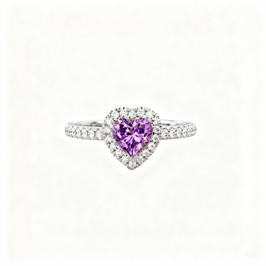 Bague en or blanc 10 carats avec cristal taillé en forme de cœur