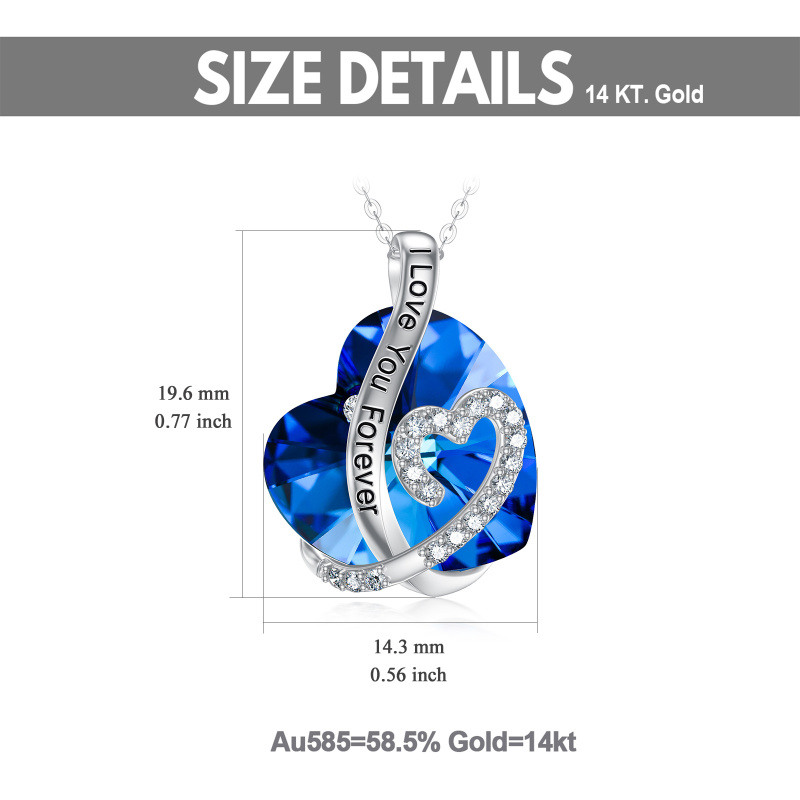 10K Rose Gold Heart Cut Crystal Heart With Heart Pendant Necklace with Engraved Word-5