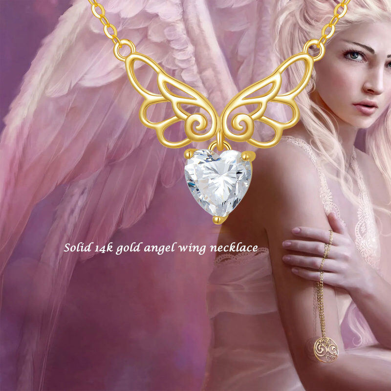 Collar con colgante de ala de ángel de circonita cúbica talla corazón chapado en oro blanco y platino-5