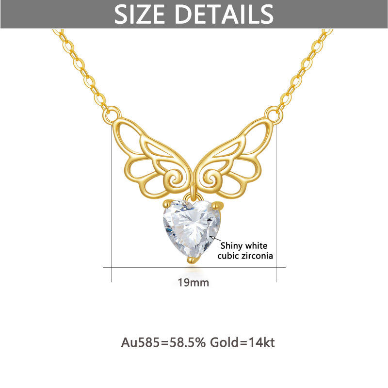 Collar con colgante de ala de ángel de circonita cúbica talla corazón chapado en oro blanco y platino-6