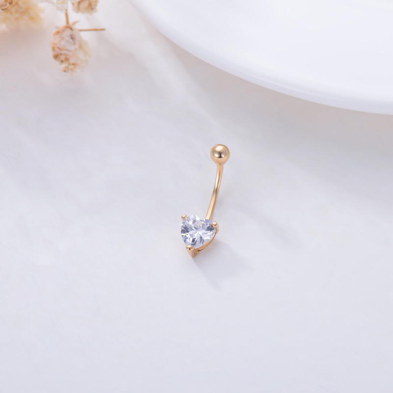Piercing para el ombligo de oro rosa de 18 quilates con circonita cúbica talla corazón-3