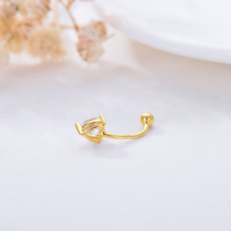 Piercing para el ombligo de oro rosa de 18 quilates con circonita cúbica talla corazón-4