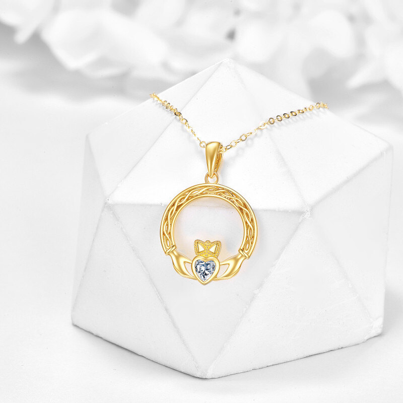 Collar con colgante de nudo celta en forma de corazón con circonitas cúbicas y oro de 18 quilates para mujer-3