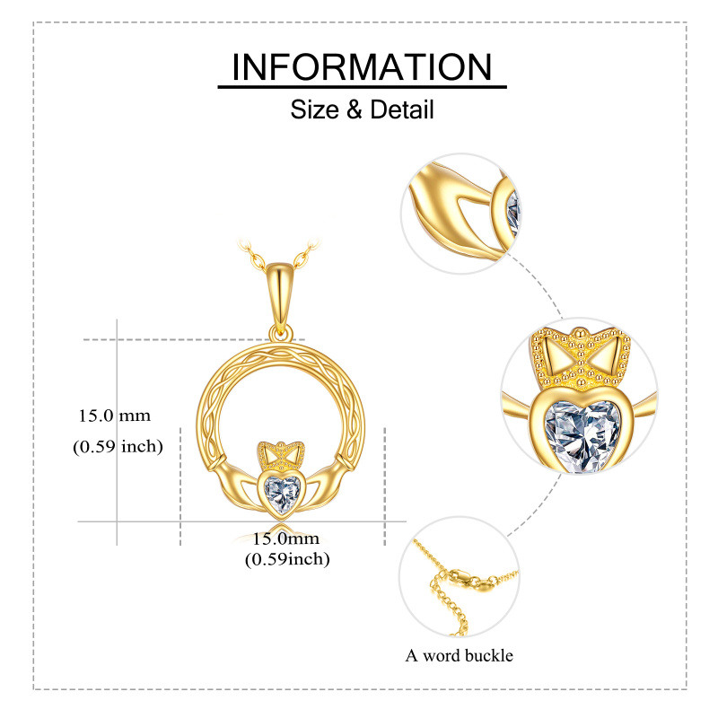 Collar con colgante de nudo celta en forma de corazón con circonitas cúbicas y oro de 18 quilates para mujer-5