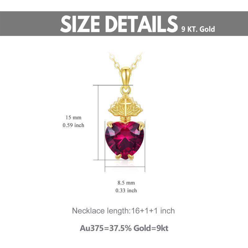 Collar con colgante de cruz de circonita cúbica talla corazón en oro rosa de 9 quilates-5