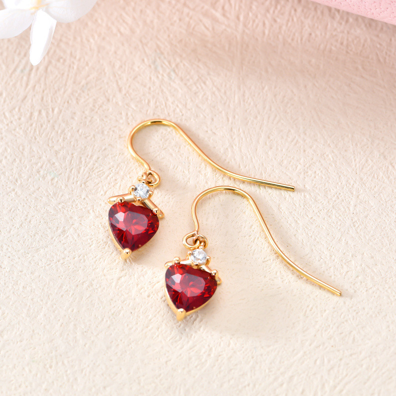 Boucles d'oreilles pendantes en or 18 carats avec zircon cubique en forme de cœur, pour femmes et meilleures amies-3