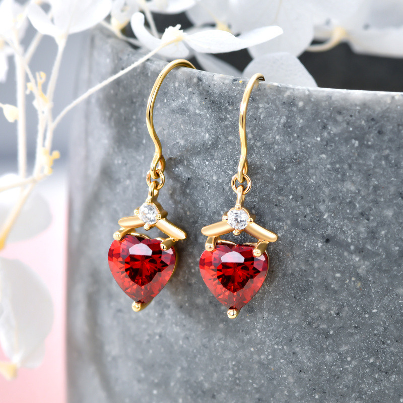 Boucles d'oreilles pendantes en or 18 carats avec zircon cubique en forme de cœur, pour femmes et meilleures amies-4