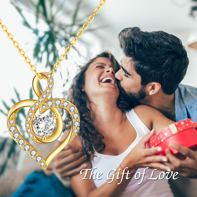 Platinum with White Gold Plated Heart Cut Cubic Zirconia Heart & Infinity Symbol Pendant Necklace-5