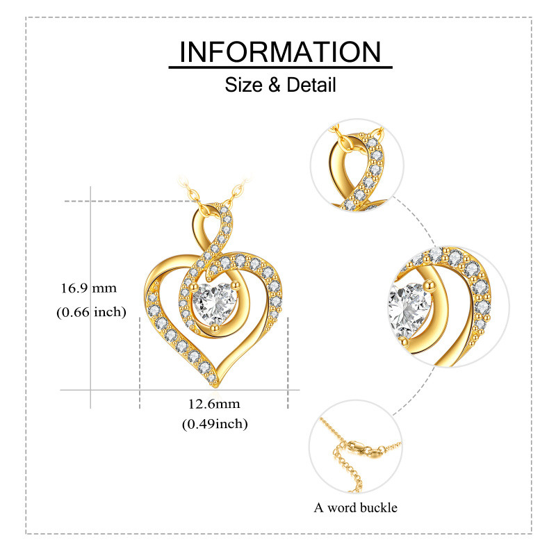 Platinum with White Gold Plated Heart Cut Cubic Zirconia Heart & Infinity Symbol Pendant Necklace-6