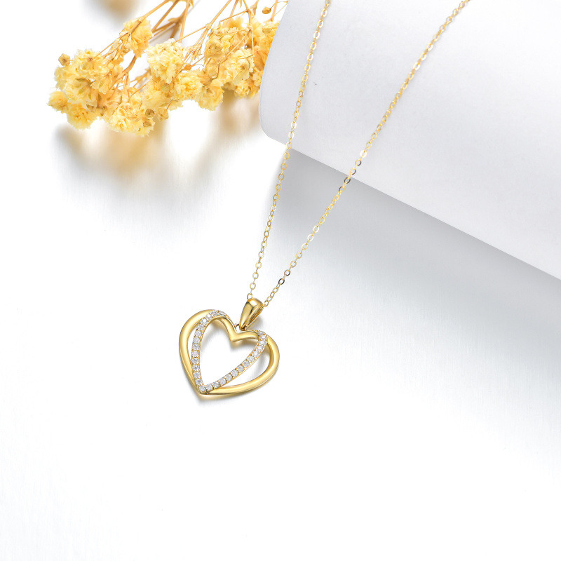 Collar con colgante de corazón de oro de 14 quilates y circonita cúbica para mujer, ideal para mejores amigas.-4