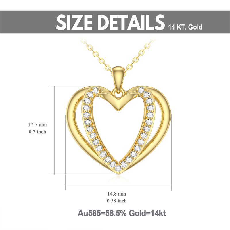 Collar con colgante de corazón de oro de 14 quilates y circonita cúbica para mujer, ideal para mejores amigas.-5