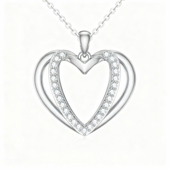 Collier pendentif cœur en or blanc 10 carats et zircon cubique