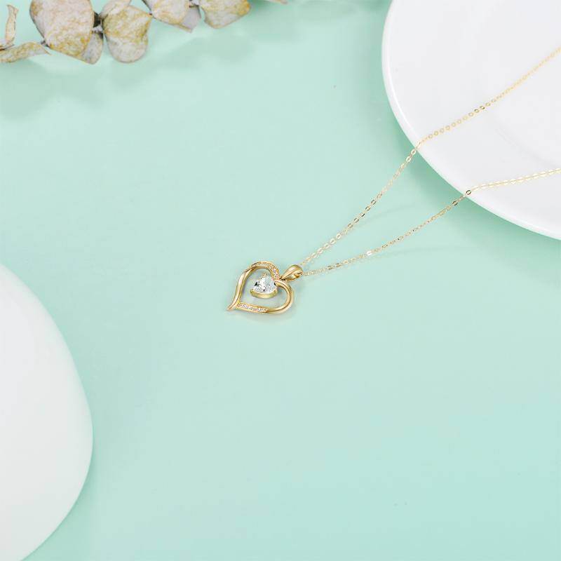 10K Rose Gold Heart Cut Cubic Zirconia Heart Pendant Necklace-3