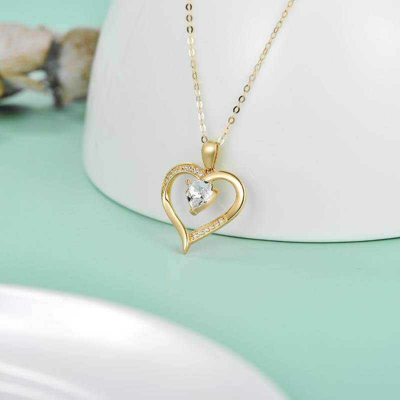 10K Rose Gold Heart Cut Cubic Zirconia Heart Pendant Necklace-4