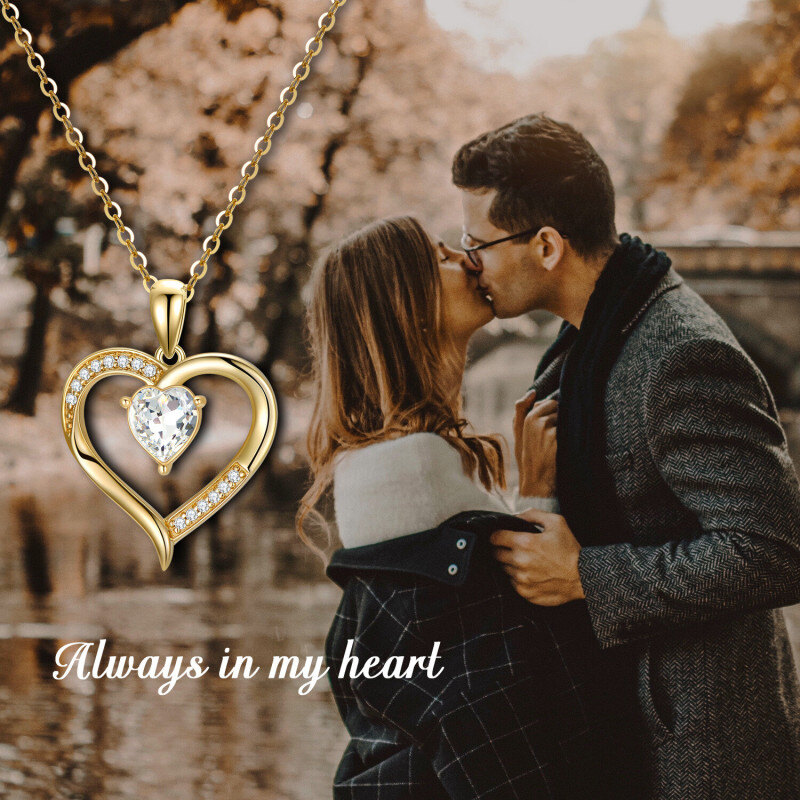 10K Rose Gold Heart Cut Cubic Zirconia Heart Pendant Necklace-5