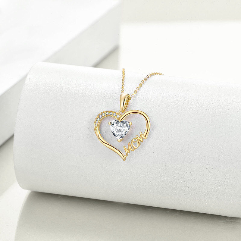 Collar con colgante de corazón para mamá en oro de 18 quilates con circonitas cúbicas-3