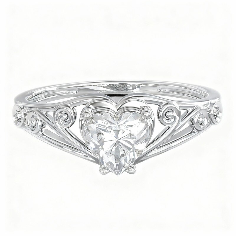 Anillo de corazón de oro blanco de 10 quilates con circonita cúbica tallada-19