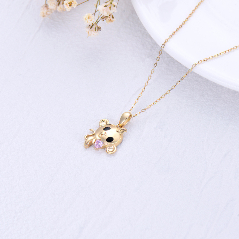 14K White Gold Heart Cut Cubic Zirconia Monkey Pendant Necklace-4