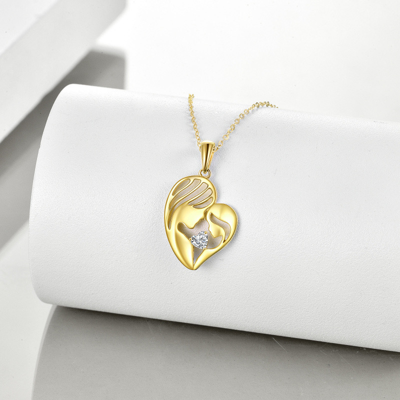 Collar con colgante de corazón de oro de 14 quilates con circonitas cúbicas para madre e hija-3