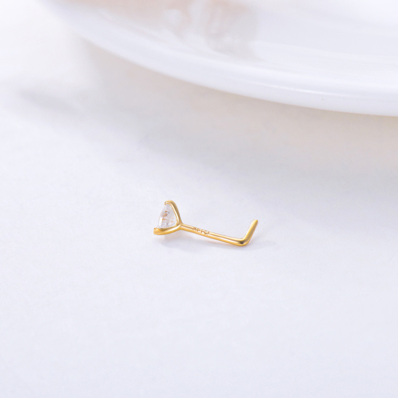 14K White Gold Heart Cut Cubic Zirconia Nose Ring-4