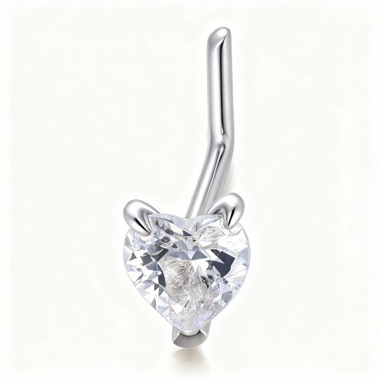 Anillo nasal de oro blanco de 10 quilates con circonita cúbica talla corazón