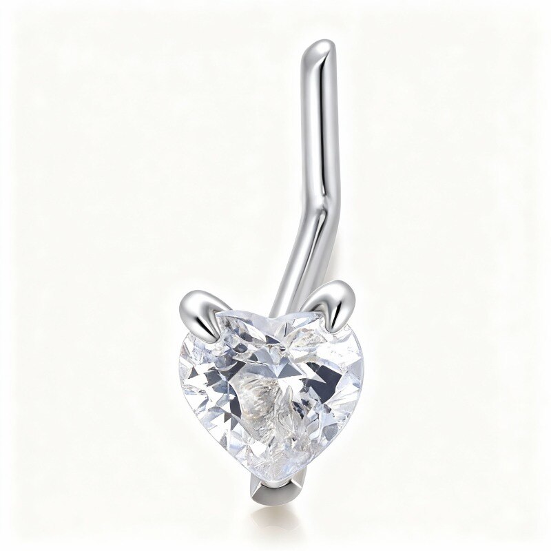 14K White Gold Heart Cut Cubic Zirconia Nose Ring-1