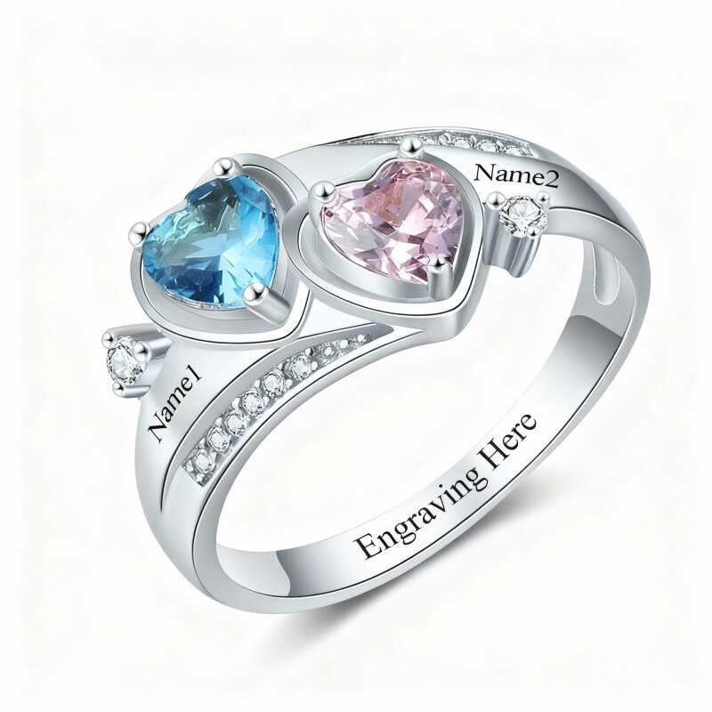 10K White Gold Heart Cut Cubic Zirconia Personalized Birthstone Birthstone Ring-16