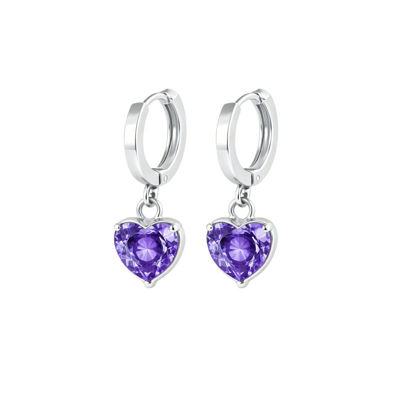 18K White Gold Heart Cut Cubic Zirconia Personalized Birthstone Drop Earrings-1