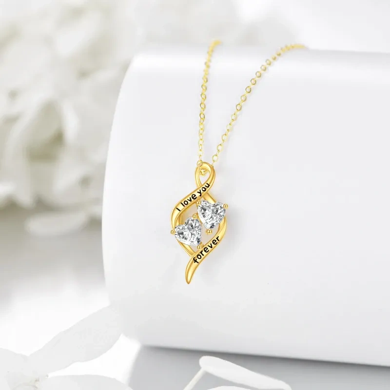 Collier en or 10 carats personnalisé avec pierre de naissance, cœur et symbole de l'infini pour femme-4